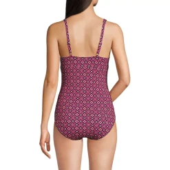 Women's Chlorine Resistant Shirred V-neck One Piece Swimsuit