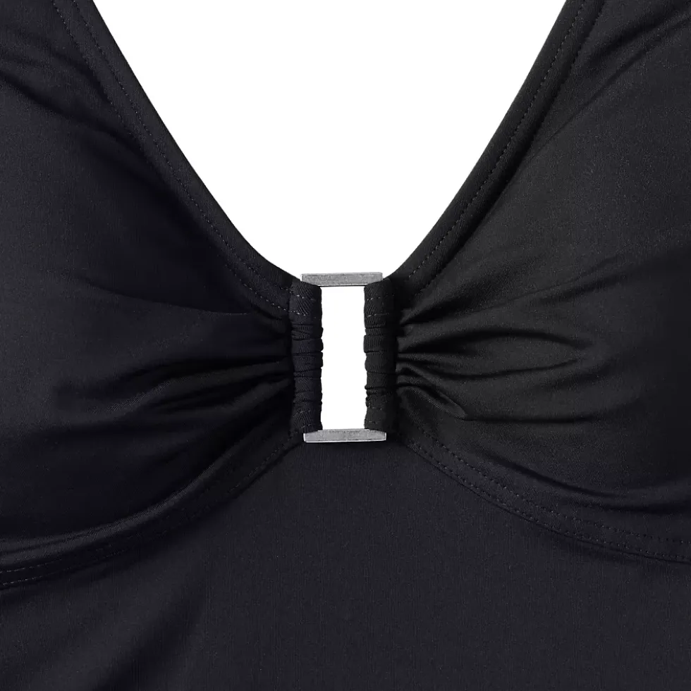 Women's Chlorine Resistant Shirred V-neck One Piece Swimsuit