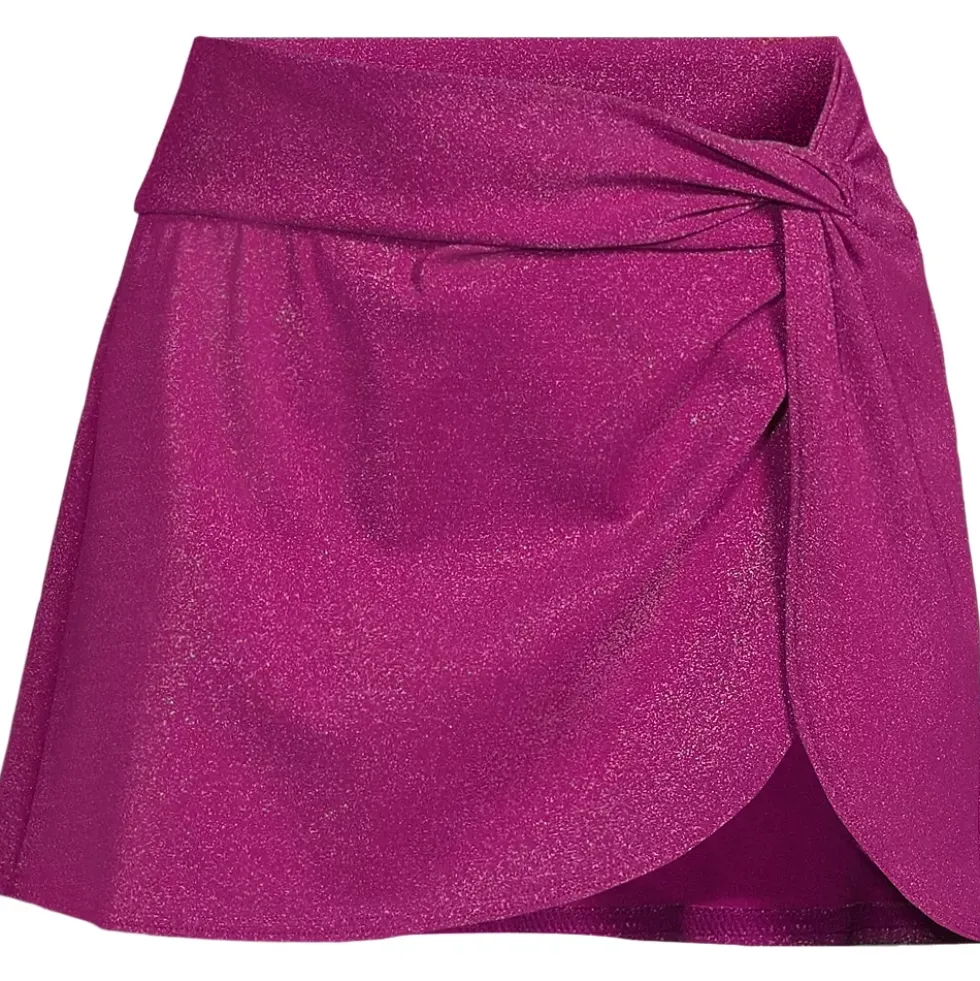 Women's Chlorine Resistant Shine Twist Front Mini Swim Cover-up Skirt
