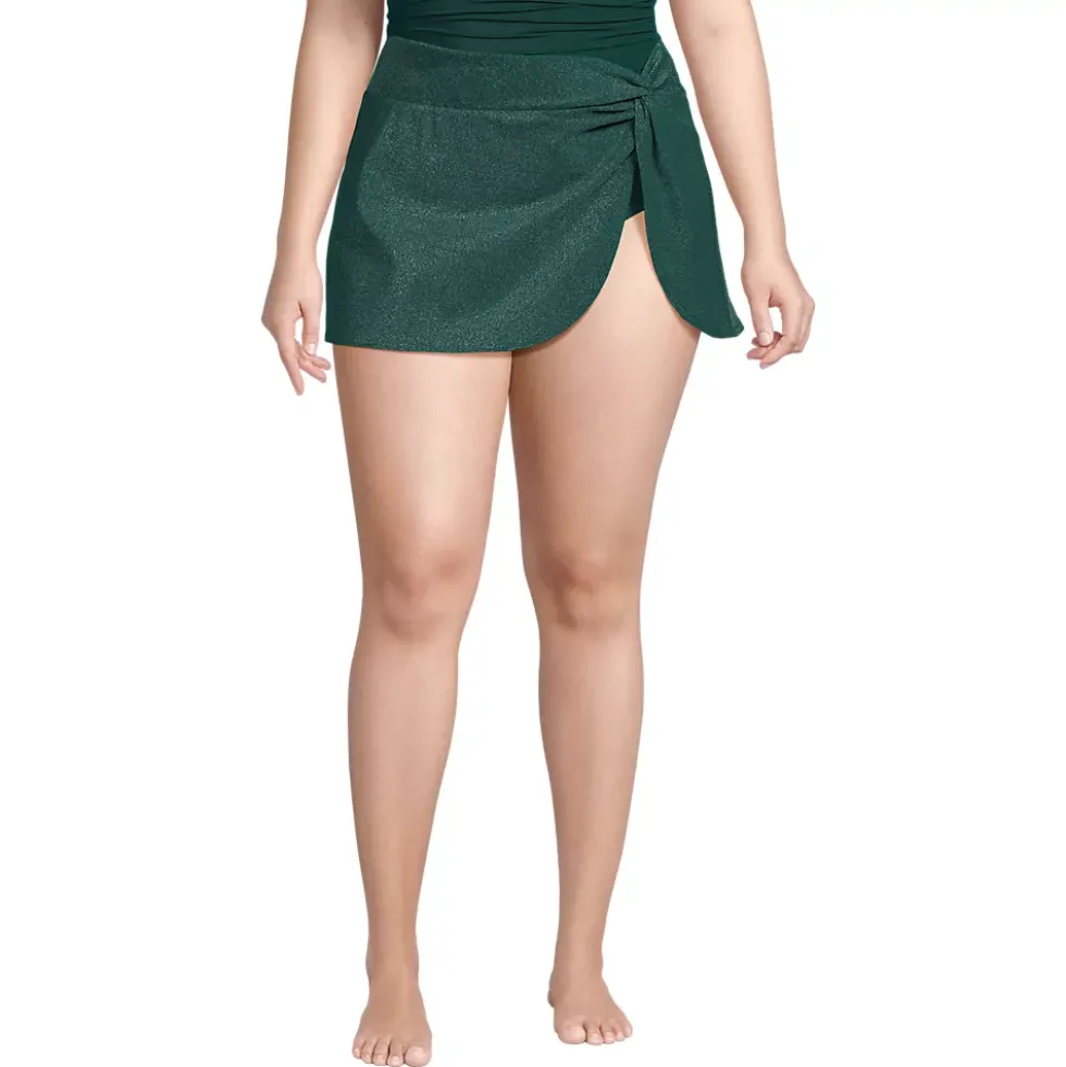 Women's Chlorine Resistant Shine Twist Front Mini Swim Cover-up Skirt