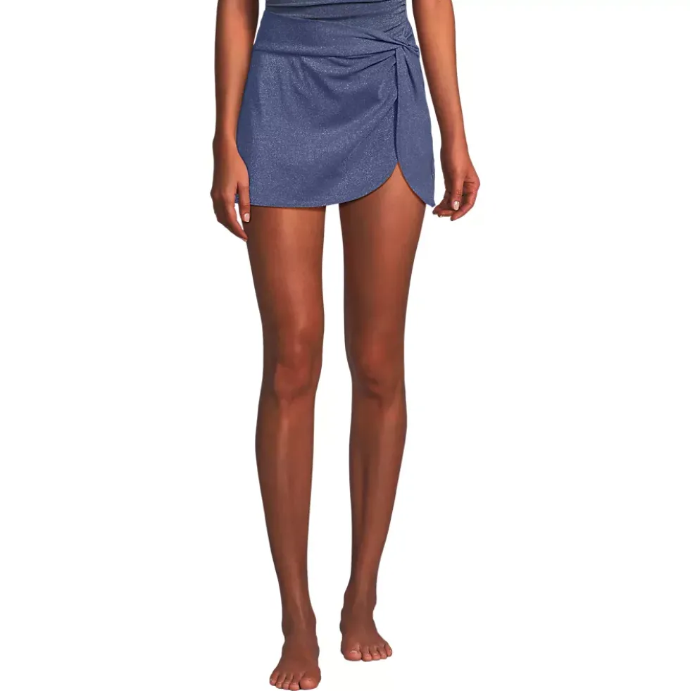 Women's Chlorine Resistant Shine Twist Front Mini Swim Cover-up Skirt