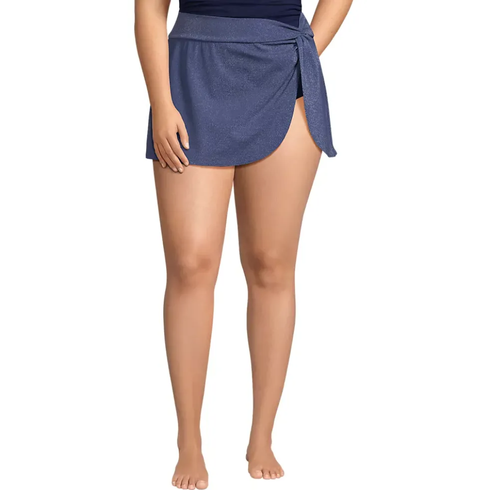 Women's Chlorine Resistant Shine Twist Front Mini Swim Cover-up Skirt