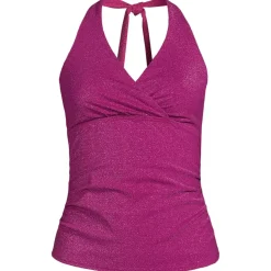 Women's Chlorine Resistant Shine V-neck Halter Tankini Swimsuit Top