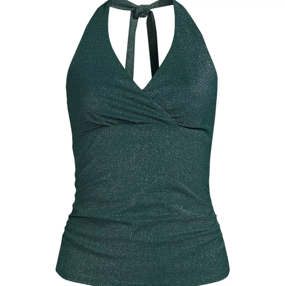 Women's Chlorine Resistant Shine V-neck Halter Tankini Swimsuit Top
