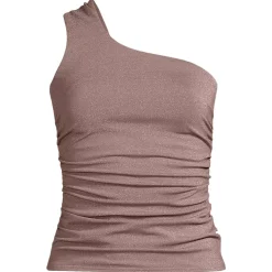 Women's Chlorine Resistant Shine Shirred One Shoulder Tankini Swimsuit Top