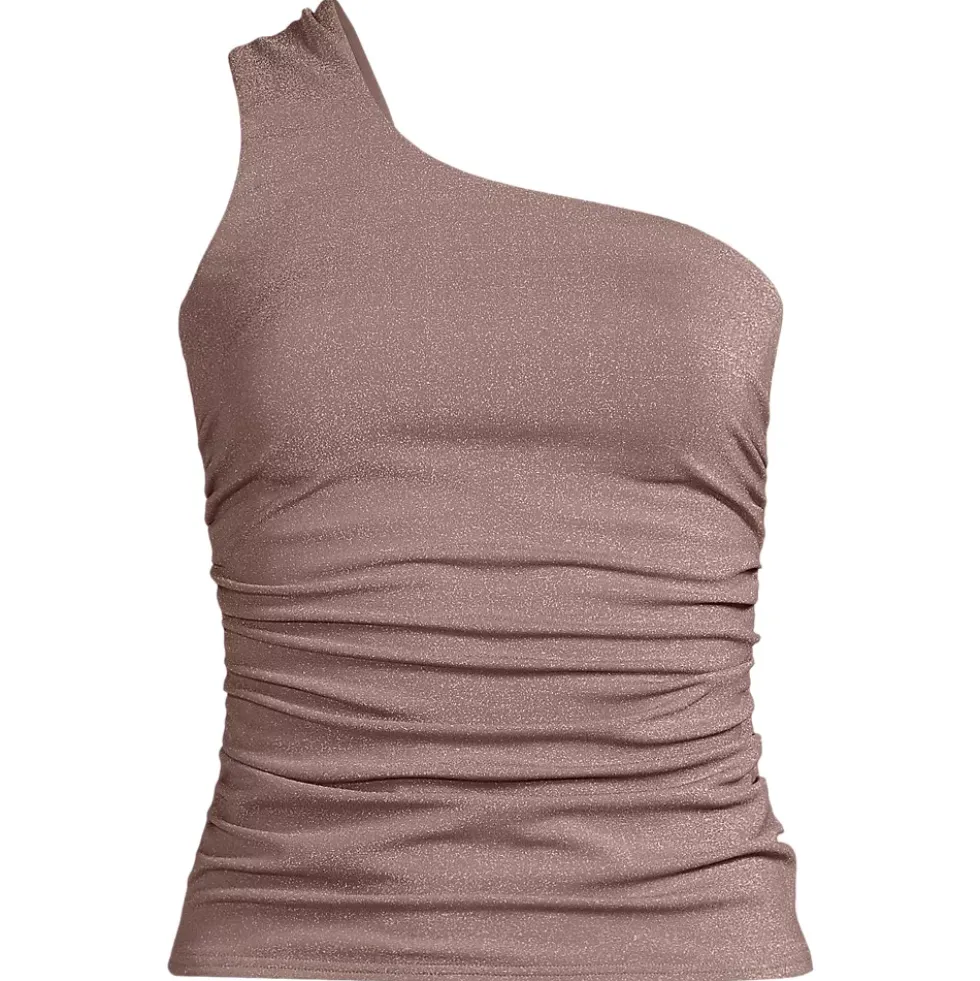 Women's Chlorine Resistant Shine Shirred One Shoulder Tankini Swimsuit Top