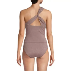 Women's Chlorine Resistant Shine Shirred One Shoulder Tankini Swimsuit Top