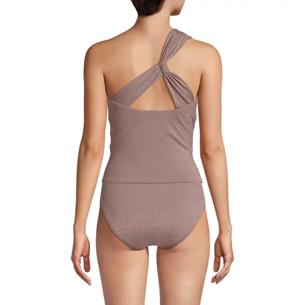 Women's Chlorine Resistant Shine Shirred One Shoulder Tankini Swimsuit Top