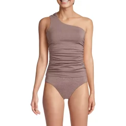 Women's Chlorine Resistant Shine Shirred One Shoulder Tankini Swimsuit Top