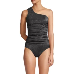 Women's Chlorine Resistant Shine Shirred One Shoulder Tankini Swimsuit Top