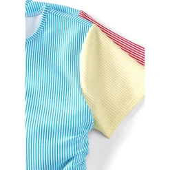 Women's Chlorine Resistant Short Sleeve Modest Tankini Top Swimsuit Built in Soft Cup Bra Seersucker