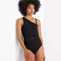 Women's Chlorine Resistant Smoothing Control Mesh High Leg One Shoulder One Piece Swimsuit