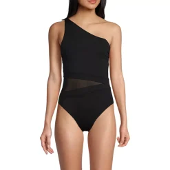Women's Chlorine Resistant Smoothing Control Mesh High Leg One Shoulder One Piece Swimsuit