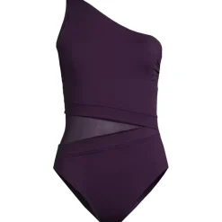 Women's Chlorine Resistant Smoothing Control Mesh High Leg One Shoulder One Piece Swimsuit