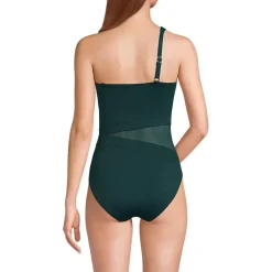 Women's Chlorine Resistant Smoothing Control Mesh High Leg One Shoulder One Piece Swimsuit