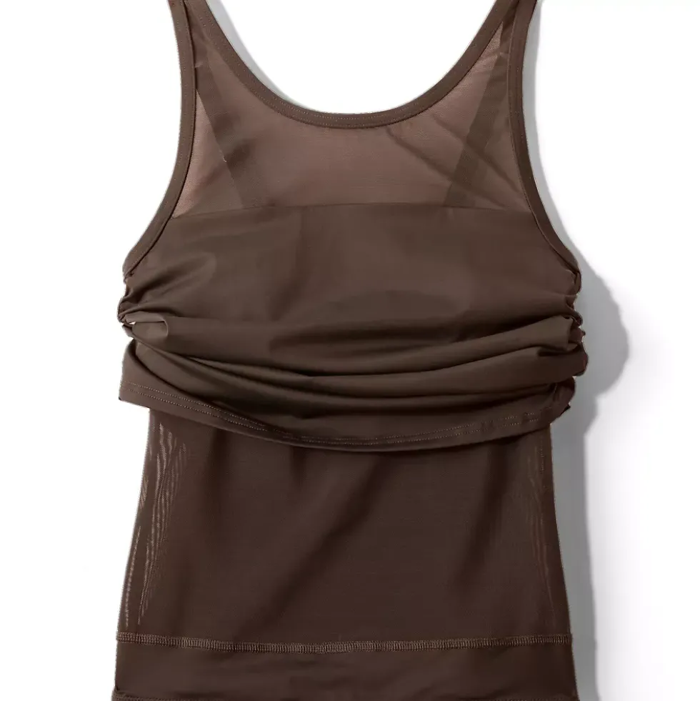 Women's Chlorine Resistant Smoothing Control Mesh High Neck Tankini Swimsuit Top