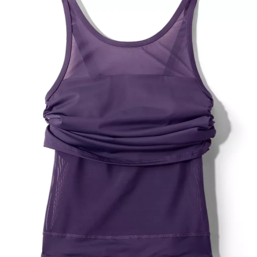 Women's Chlorine Resistant Smoothing Control Mesh High Neck Tankini Swimsuit Top
