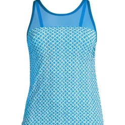Women's Chlorine Resistant Smoothing Control Mesh High Neck Tankini Swimsuit Top