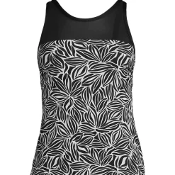 Women's Chlorine Resistant Smoothing Control Mesh High Neck Tankini Swimsuit Top