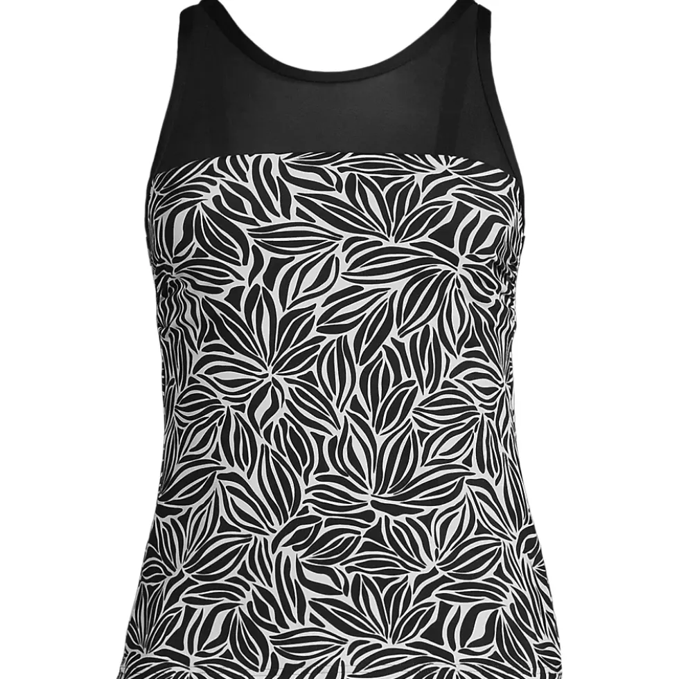 Women's Chlorine Resistant Smoothing Control Mesh High Neck Tankini Swimsuit Top