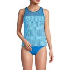 Women's Chlorine Resistant Smoothing Control Mesh High Neck Tankini Swimsuit Top