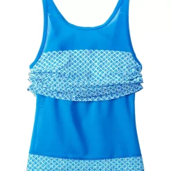 Women's Chlorine Resistant Smoothing Control Mesh High Neck Tankini Swimsuit Top