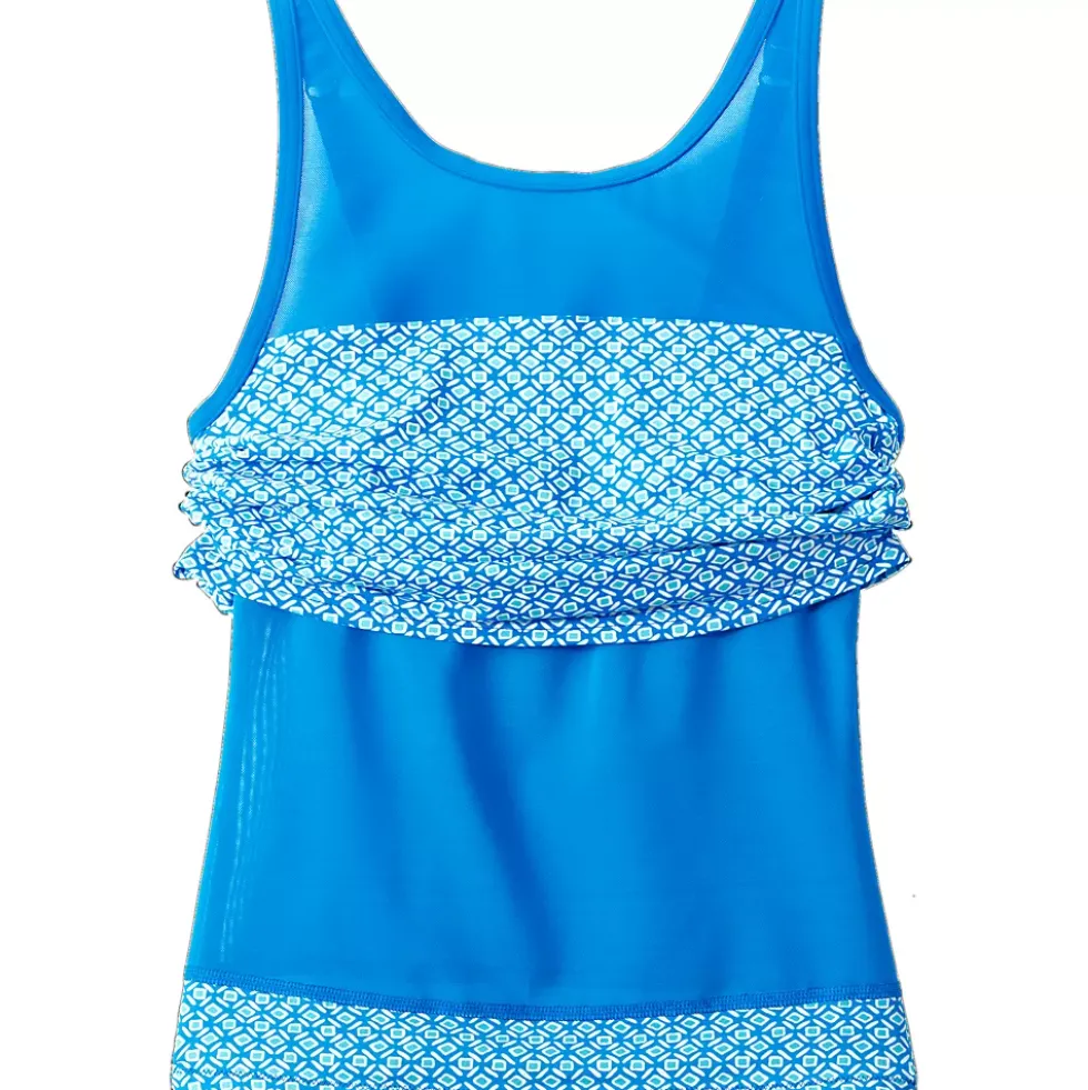 Women's Chlorine Resistant Smoothing Control Mesh High Neck Tankini Swimsuit Top