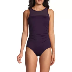 Women's Chlorine Resistant Smoothing Control Mesh High Neck One Piece Swimsuit