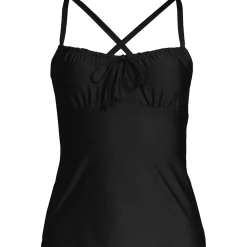 Women's Chlorine Resistant Tie Front Underwire Tankini Swimsuit Top Adjustable Straps