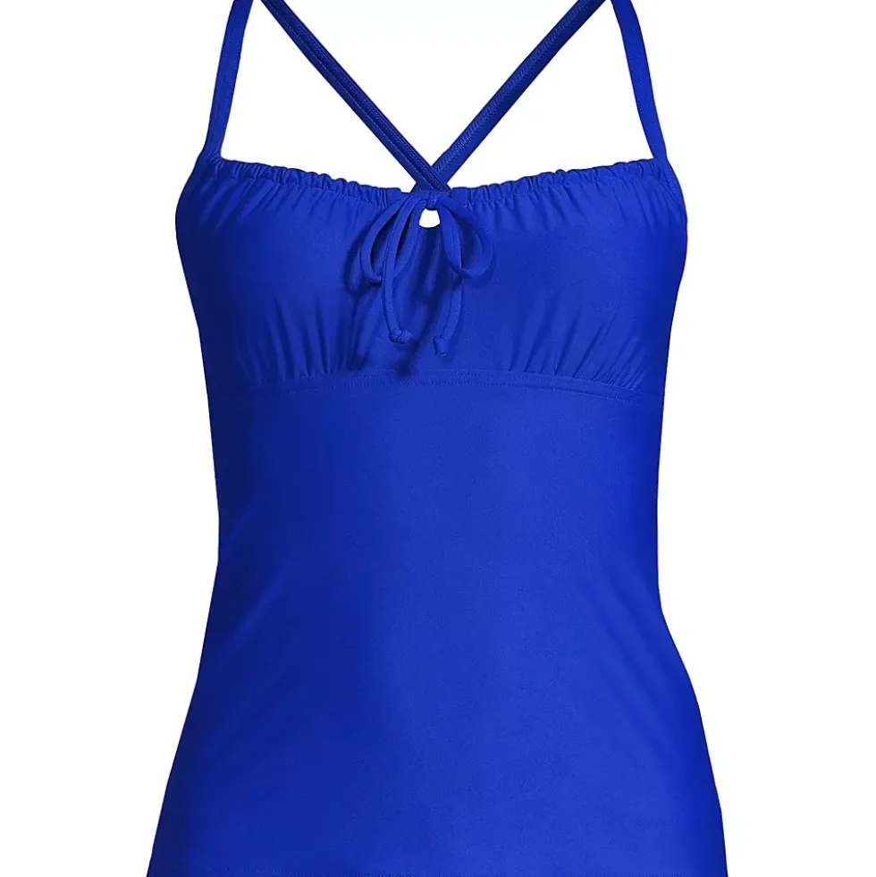 Women's Chlorine Resistant Tie Front Underwire Tankini Swimsuit Top Adjustable Straps
