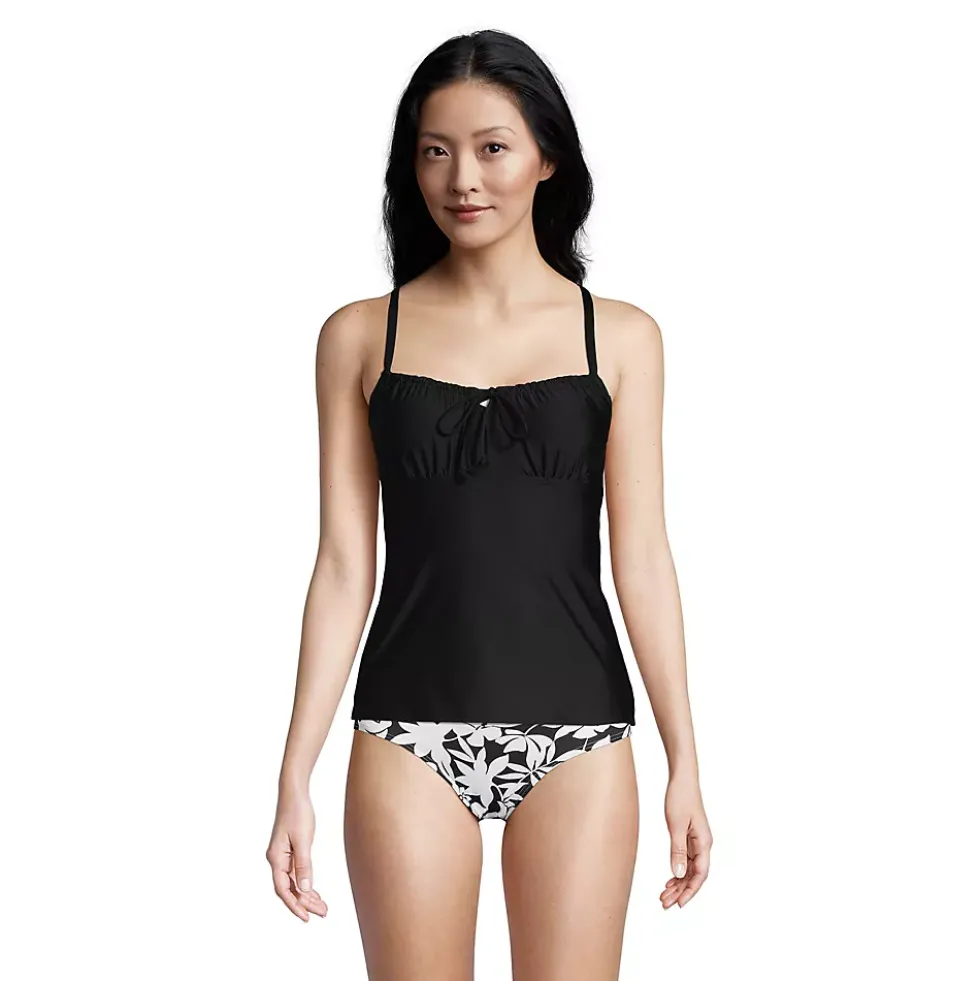 Women's Chlorine Resistant Tie Front Underwire Tankini Swimsuit Top Adjustable Straps