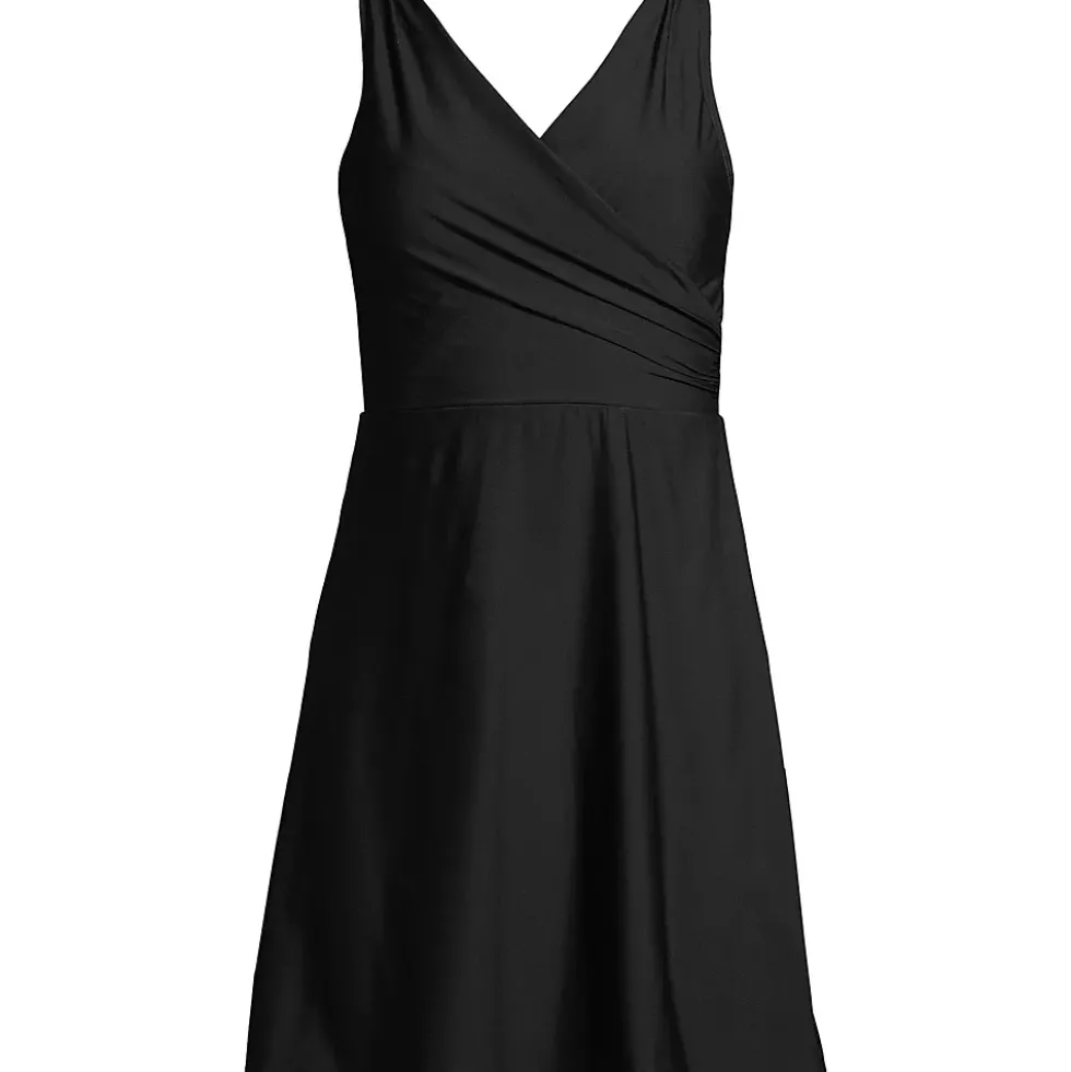 Women's Chlorine Resistant Tummy Control Surplice Wrap Swim Dress One Piece Swimsuit