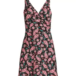 Women's Chlorine Resistant Tummy Control Surplice Wrap Swim Dress One Piece Swimsuit