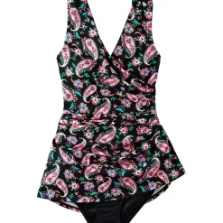 Women's Chlorine Resistant Tummy Control Surplice Wrap Swim Dress One Piece Swimsuit