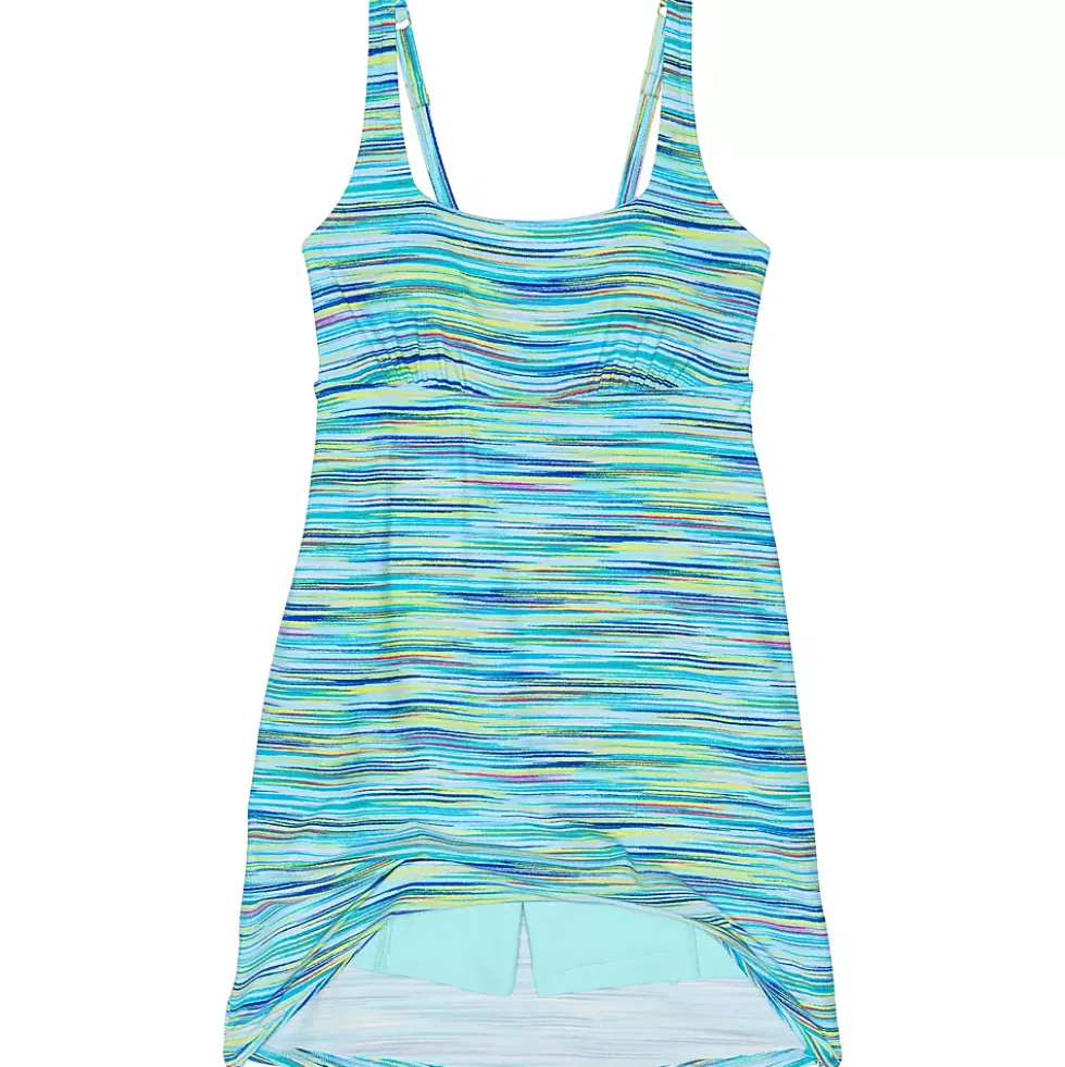 Women's Chlorine Resistant Tummy Control Square Neck Swim Dress One Piece Swimsuit with Shorts