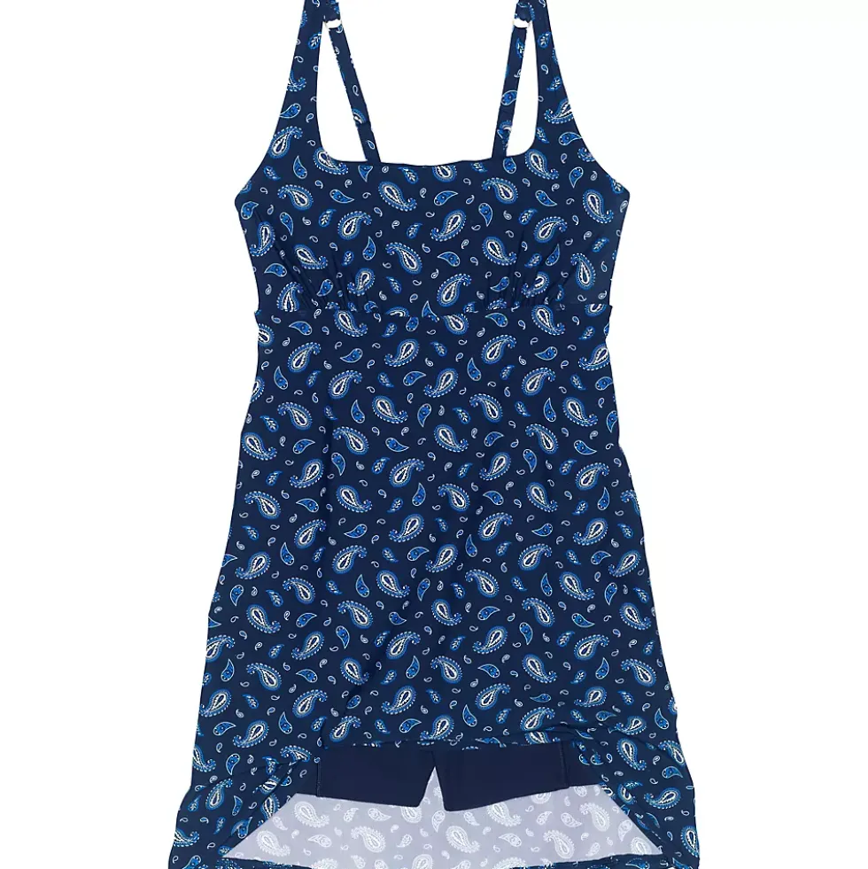 Women's Chlorine Resistant Tummy Control Square Neck Swim Dress One Piece Swimsuit with Shorts