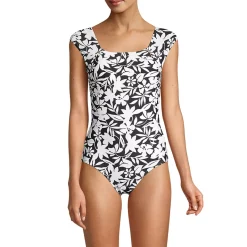 Women's Chlorine Resistant Tummy Control Cap Sleeve X-Back One Piece Swimsuit