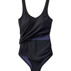 Women's Chlorine Resistant V Neck One Piece Fauxkini Swimsuit