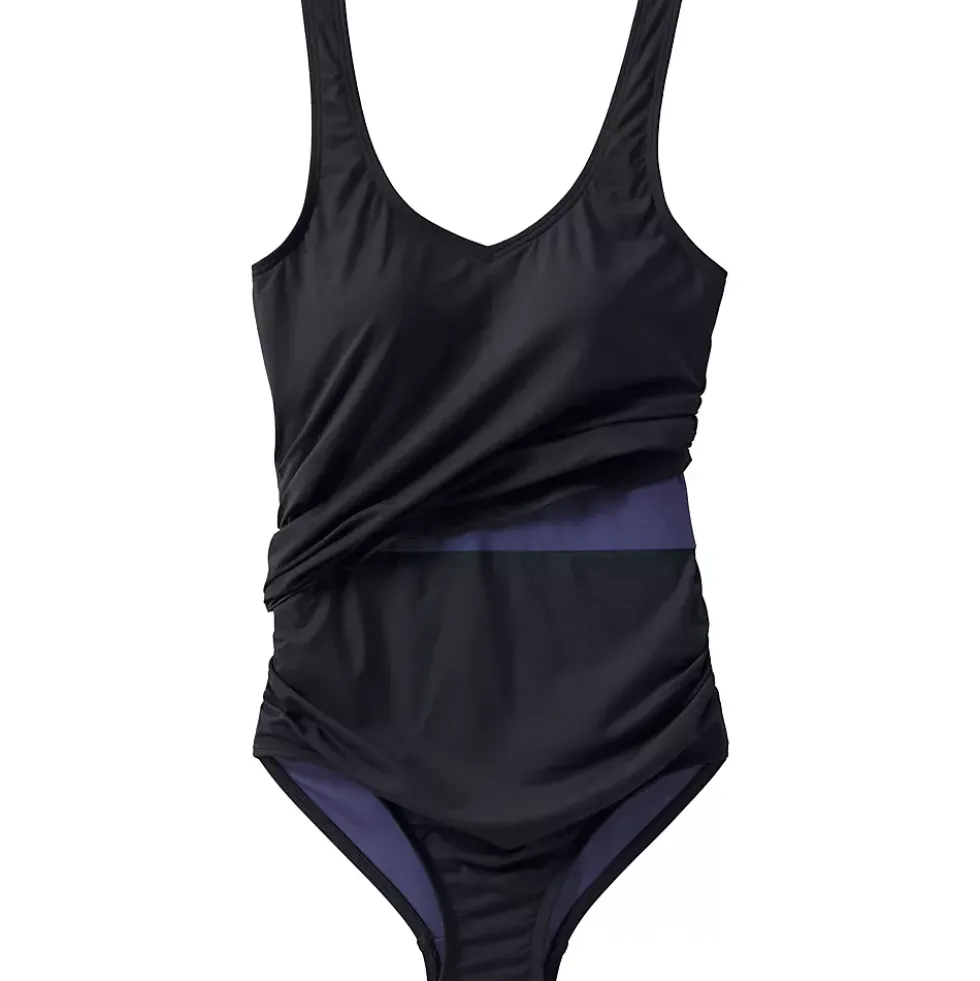 Women's Chlorine Resistant V Neck One Piece Fauxkini Swimsuit
