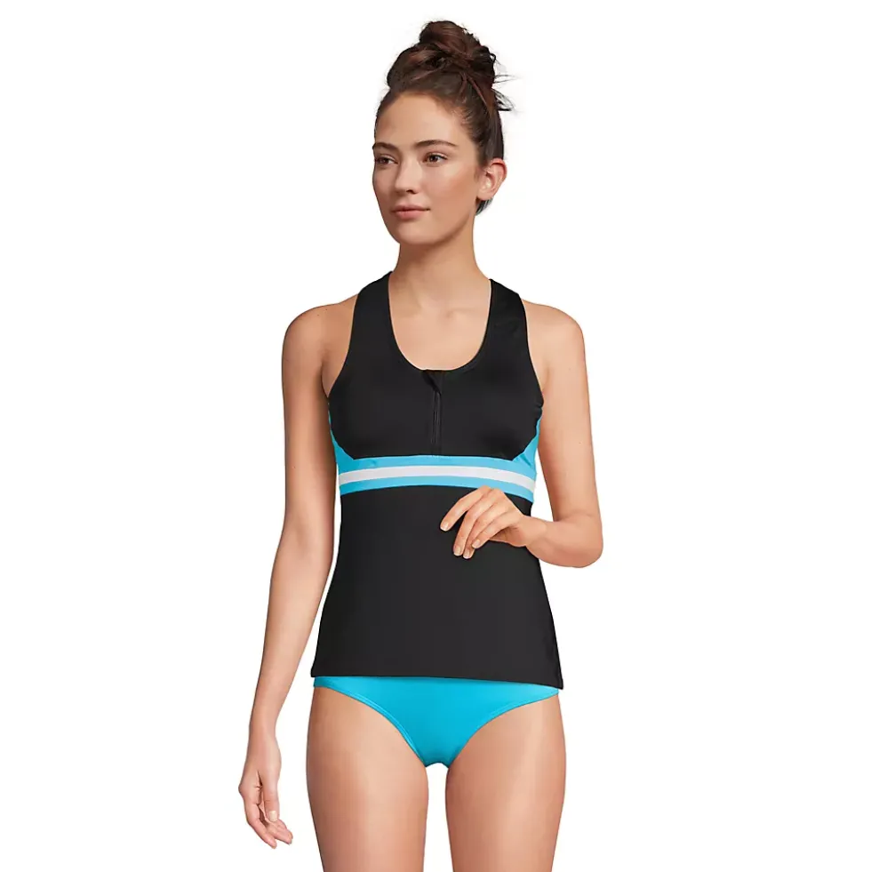 Women's Chlorine Resistant Zip Front Tankini Swimsuit Top