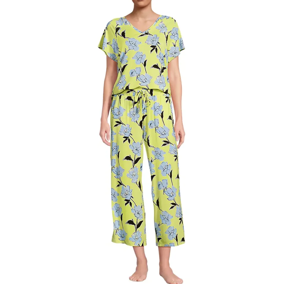 Women's Cooling Pajama Set - Short Sleeve Top and Crop Pants