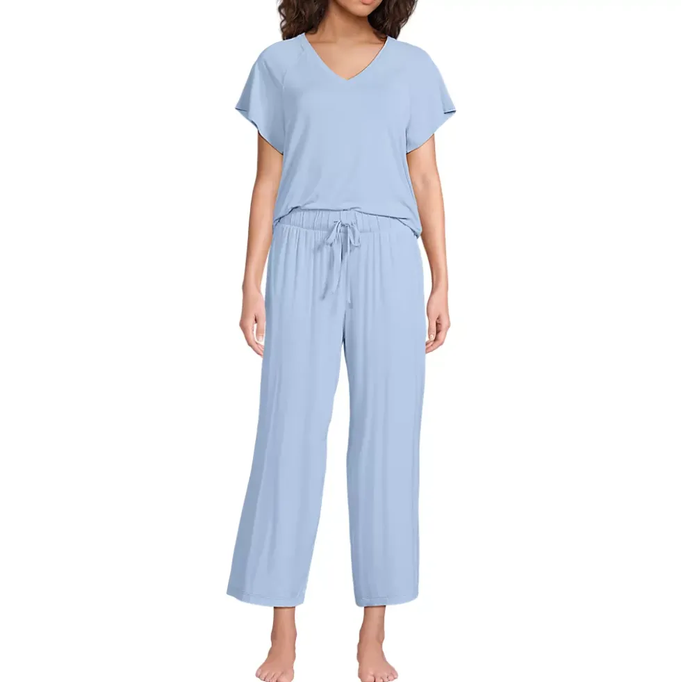 Women's Cooling Pajama Set - Short Sleeve Top and Crop Pants