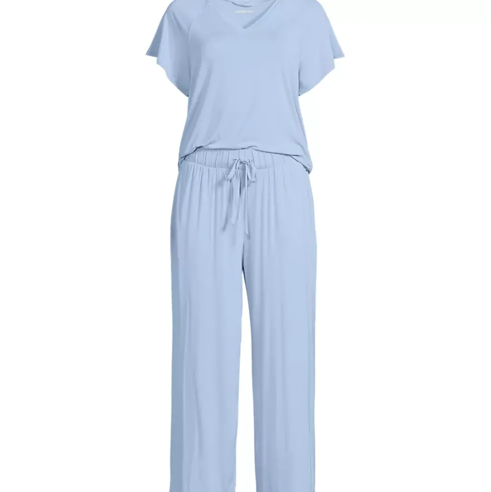 Women's Cooling Pajama Set - Short Sleeve Top and Crop Pants