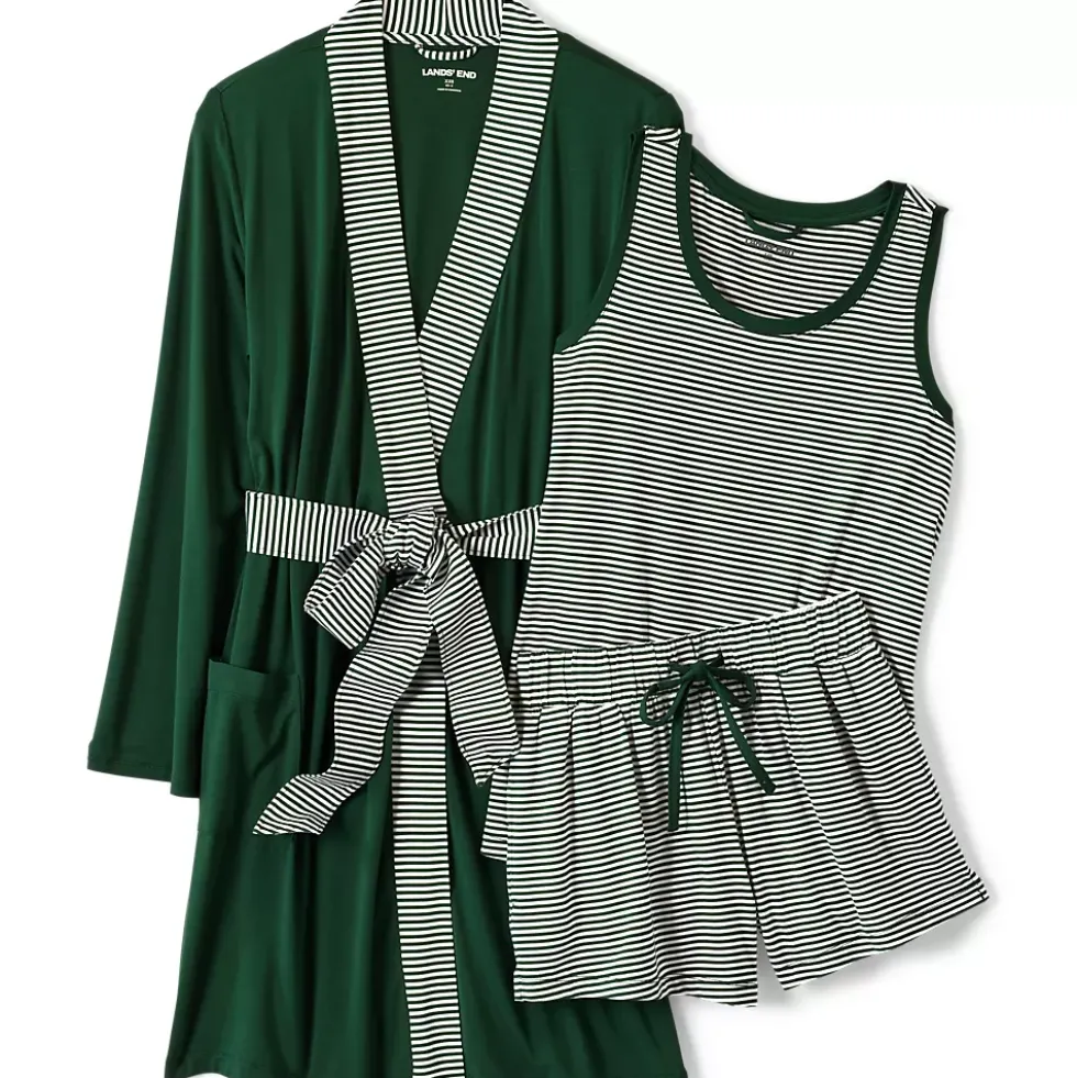 Women's Cooling 3 Piece Pajama Set - Robe Tank and Shorts