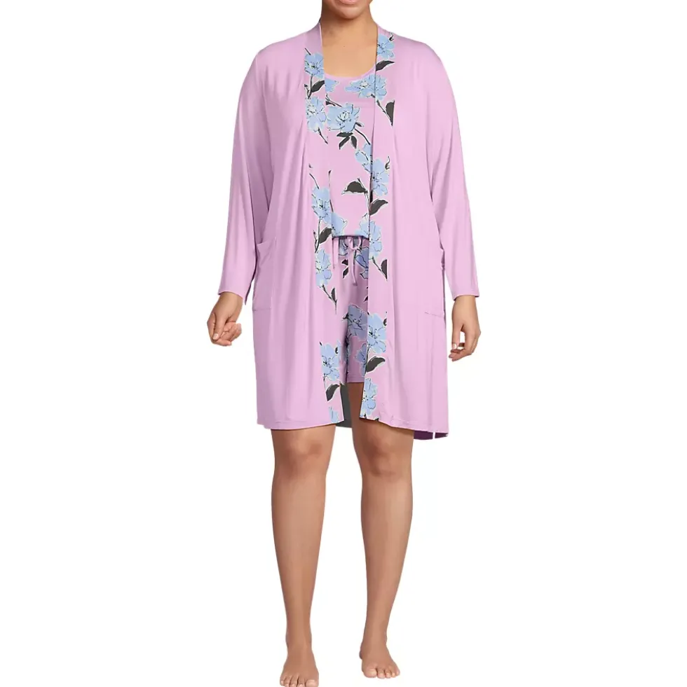 Women's Cooling 3 Piece Pajama Set - Robe Tank and Shorts