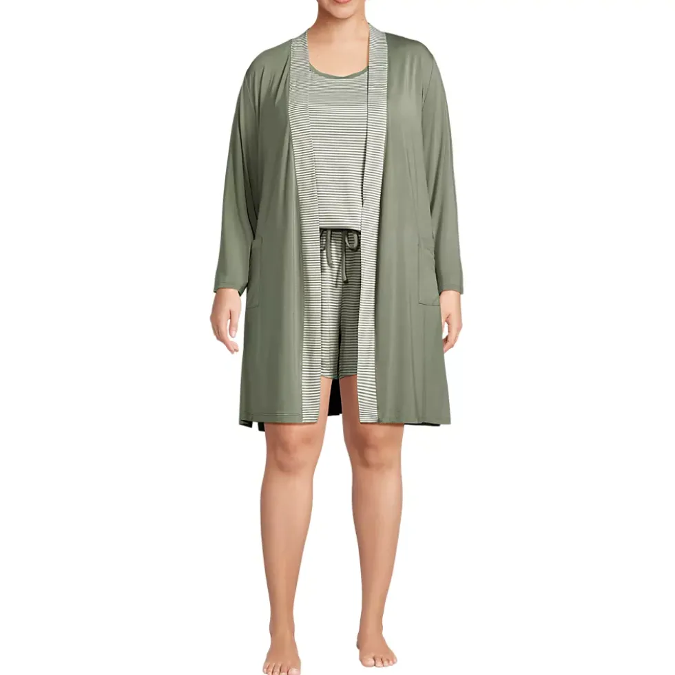 Women's Cooling 3 Piece Pajama Set - Robe Tank and Shorts