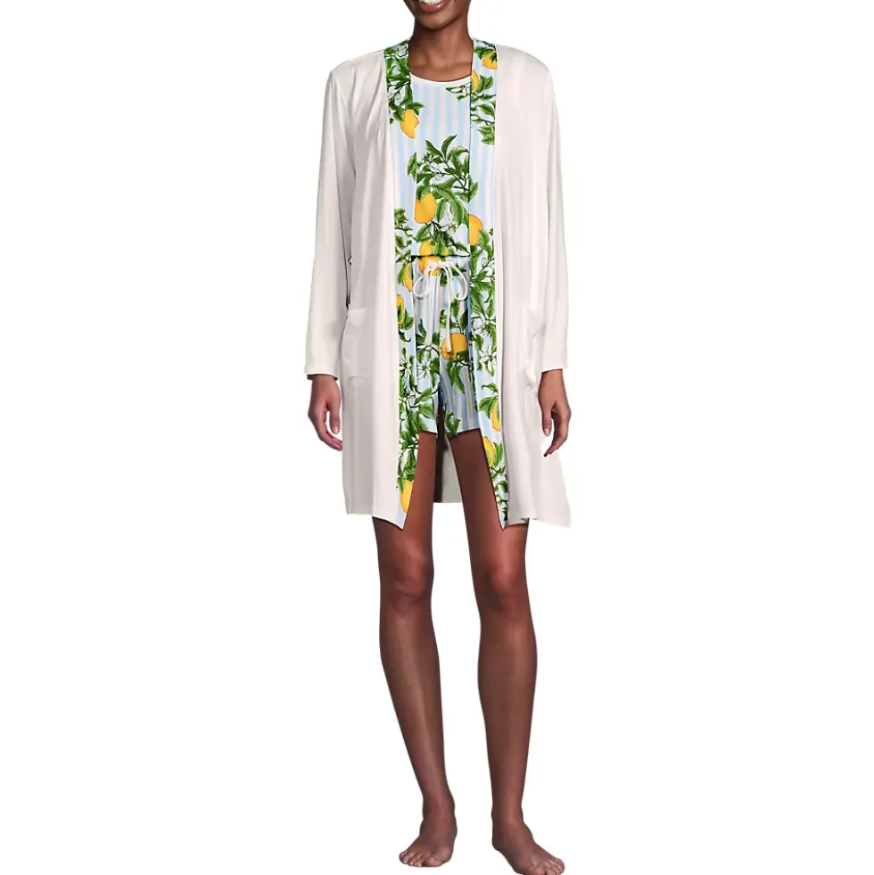 Women's Cooling 3 Piece Pajama Set - Robe Tank and Shorts