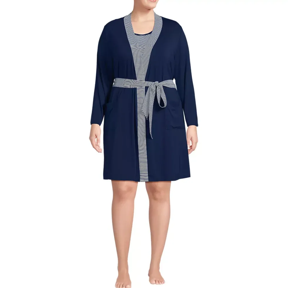 Women's Cooling 3 Piece Pajama Set - Robe Tank and Shorts