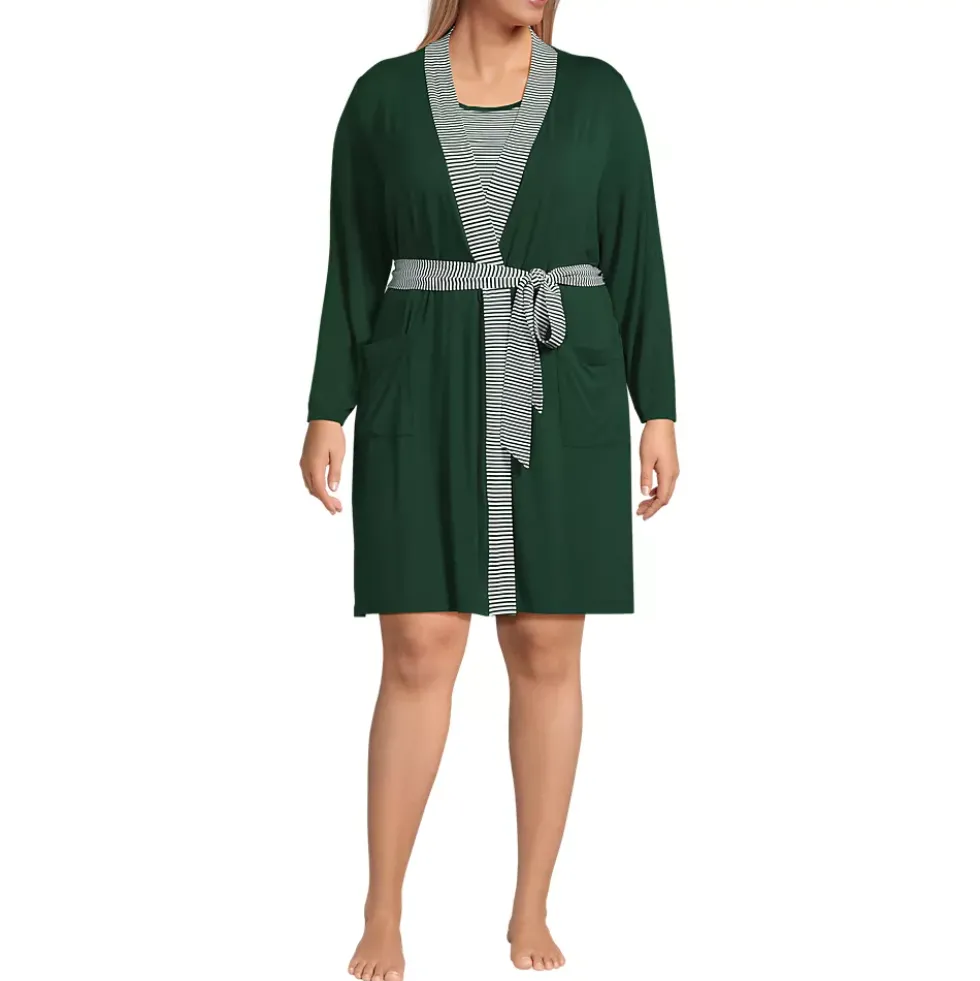Women's Cooling 3 Piece Pajama Set - Robe Tank and Shorts