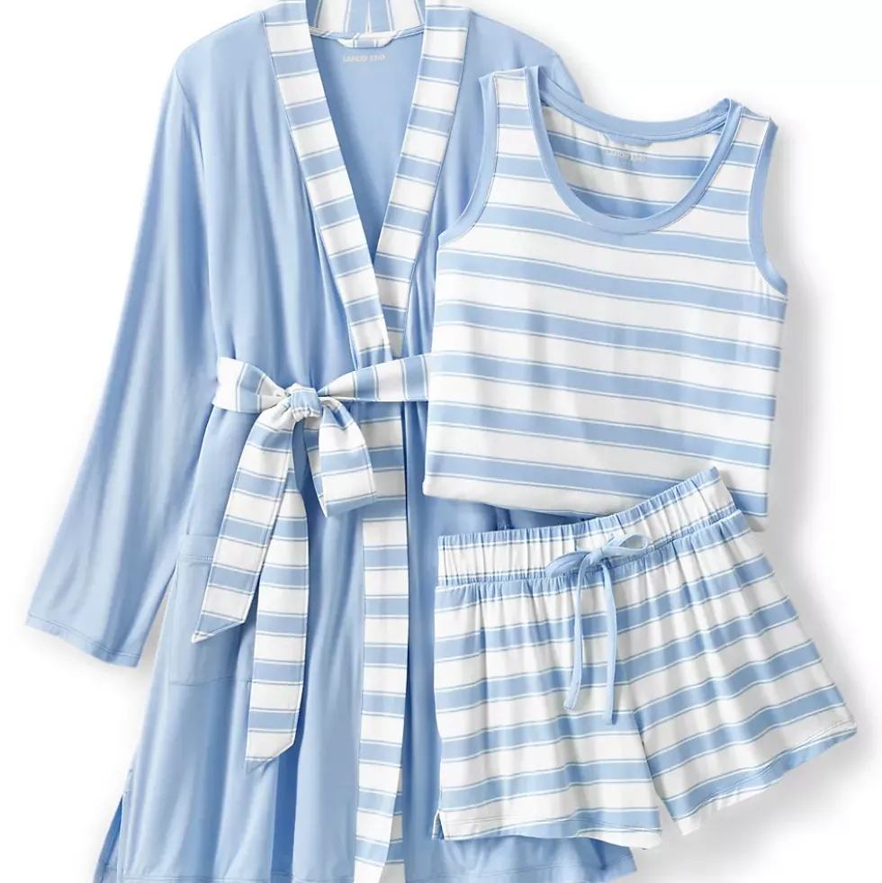 Women's Cooling 3 Piece Pajama Set - Robe Tank and Shorts